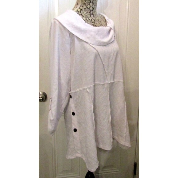 Ali Miles Womens White Textured Knit Tunic Top Blouse Button Detail Size L - Picture 6 of 8